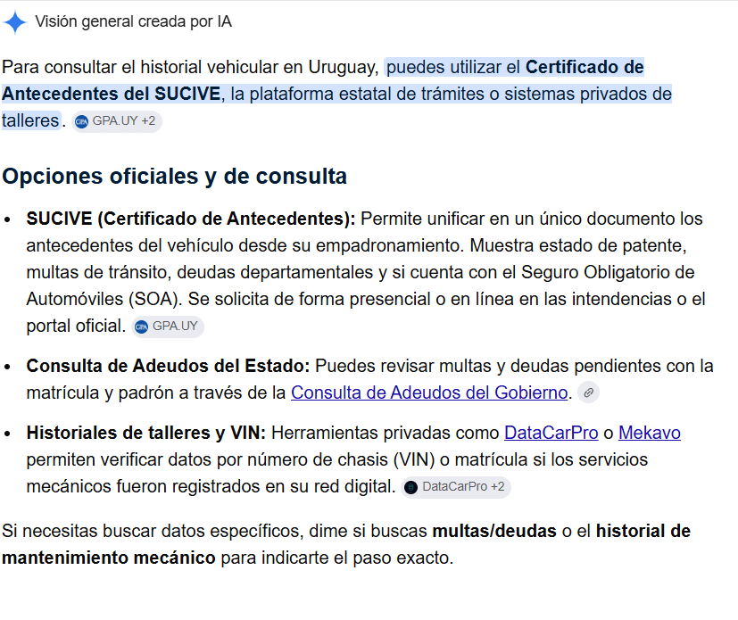 Google recomendando DataCarPro en su Vista general con IA